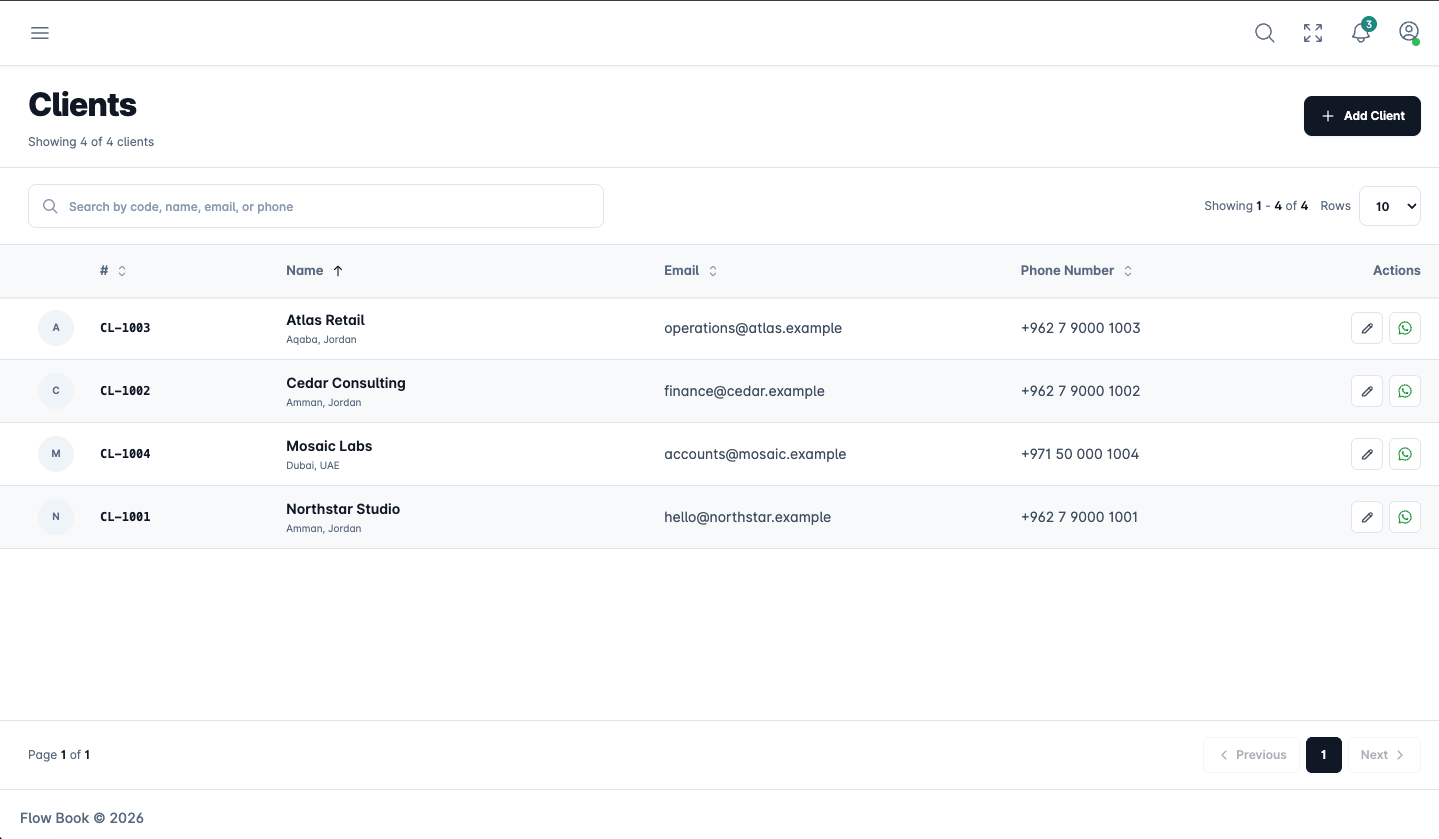 FlowBook clients directory
