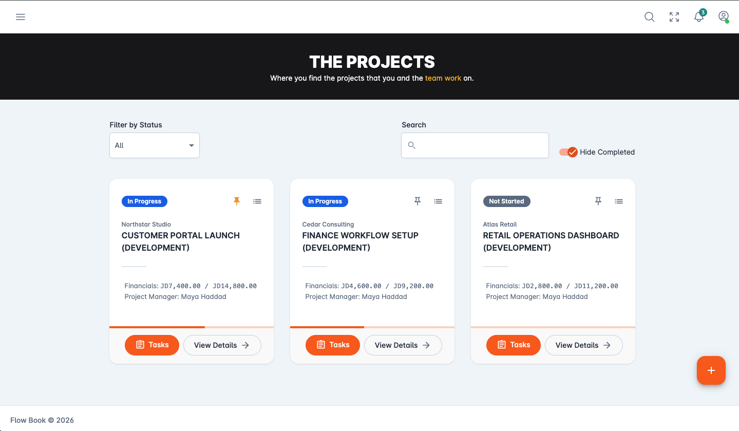 FlowBook projects board